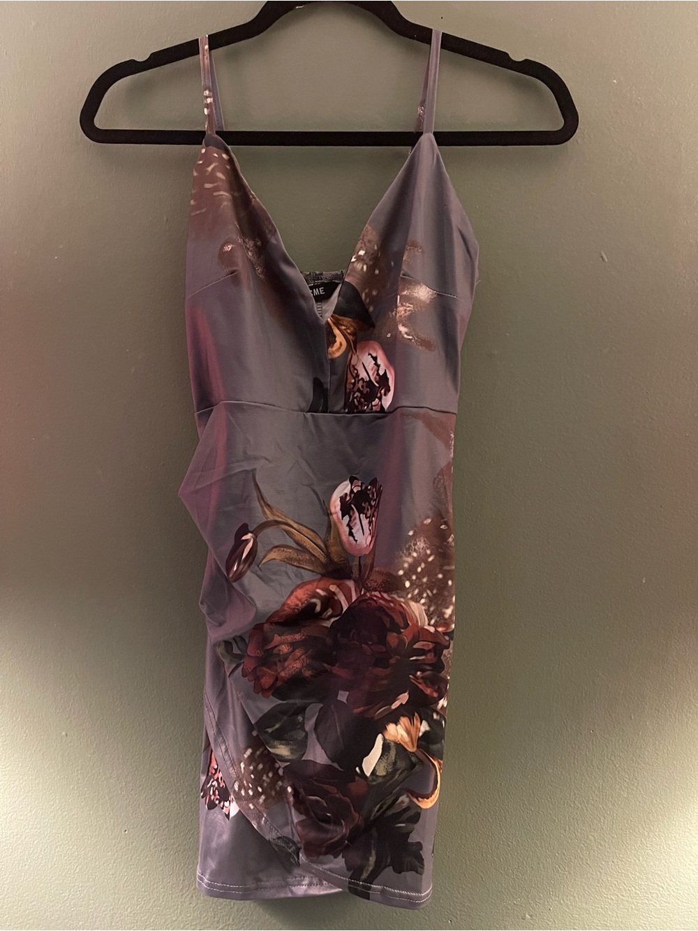 Floral Satin Slip Dress in Dusty Purple